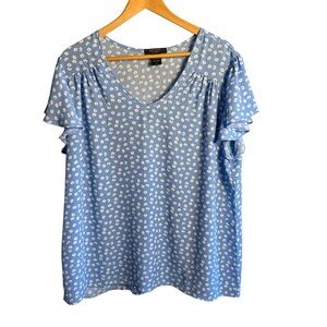 Love Ryan Los Angeles Blue/White  Womans Short Sleeve Top Blouse Size 2X